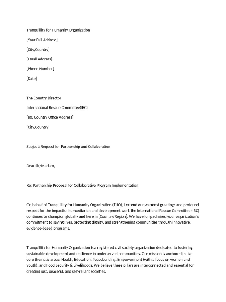 Partnership Requisition Letter To IRC | PDF | Wash | Empowerment