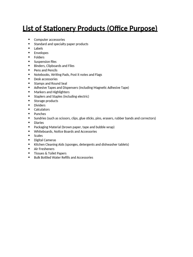 List of Stationery Products | PDF