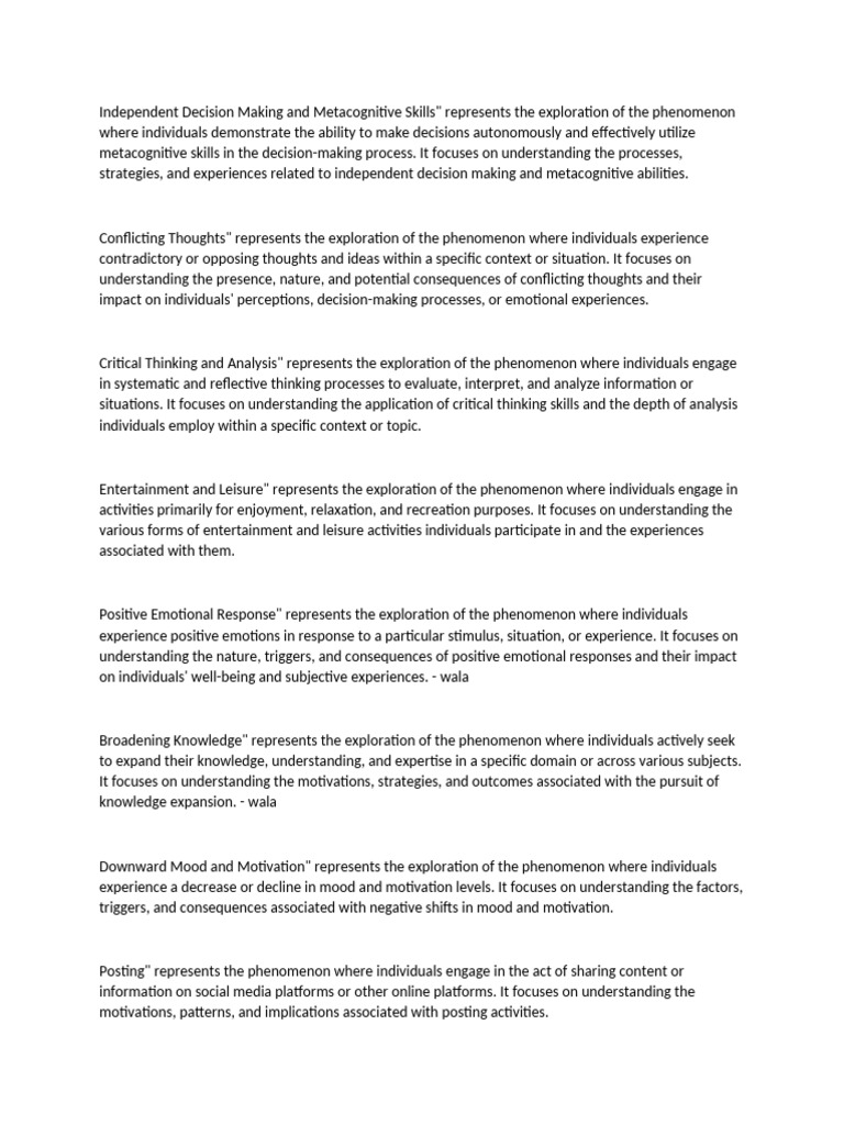 Independent Decision Making and Metacognitive Skills | PDF | Well Being ...