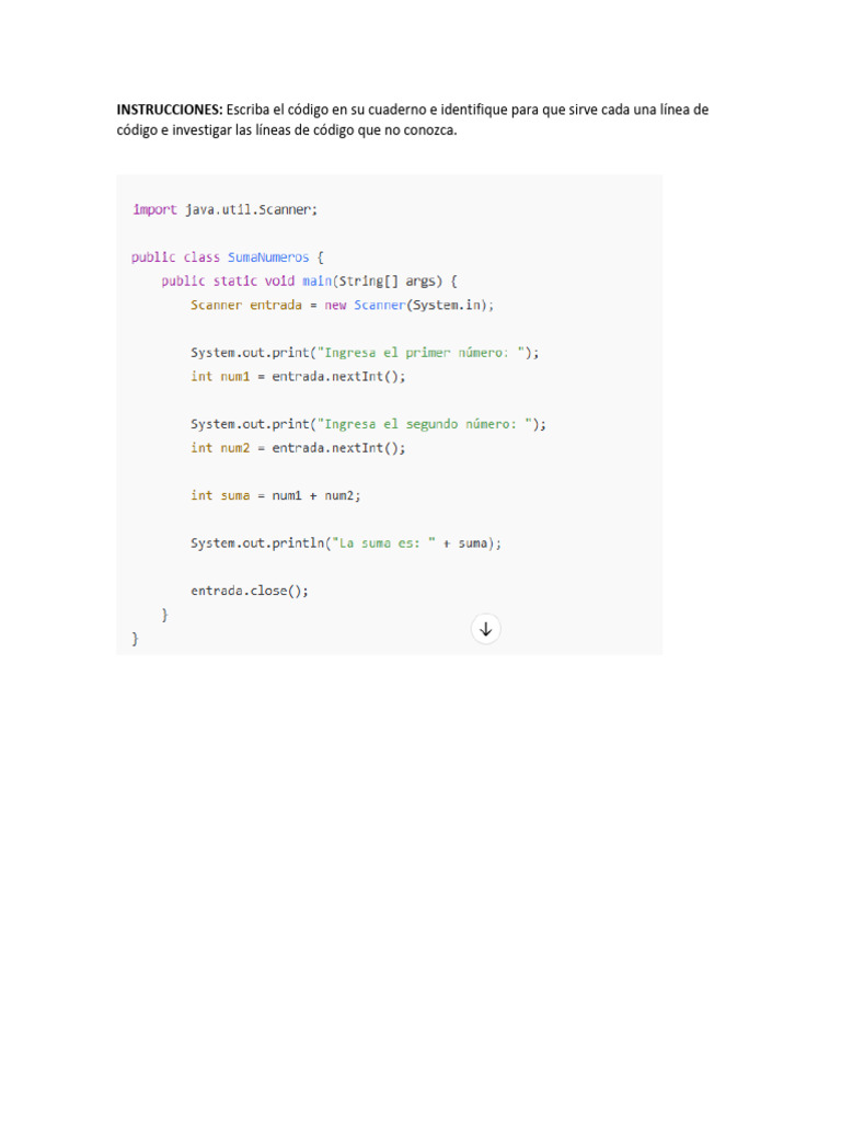 Codigo para Sumar 2 Numeros en Java | PDF