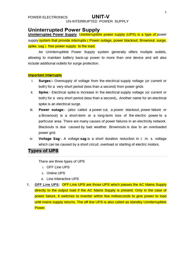 UPS NOTES | PDF | High Voltage Direct Current | Power Inverter