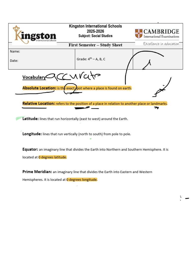 4th Grade SS Exam 1 Study Sheet | PDF
