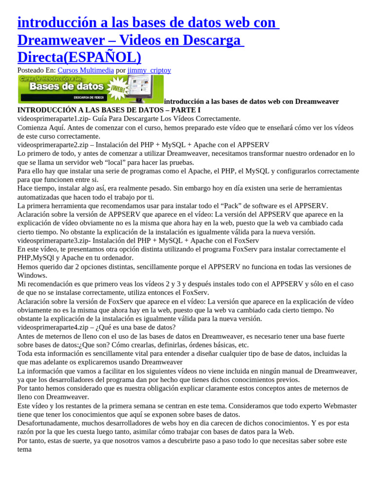 Base de Datos | PDF | Adobe Dreamweaver | Mi sql