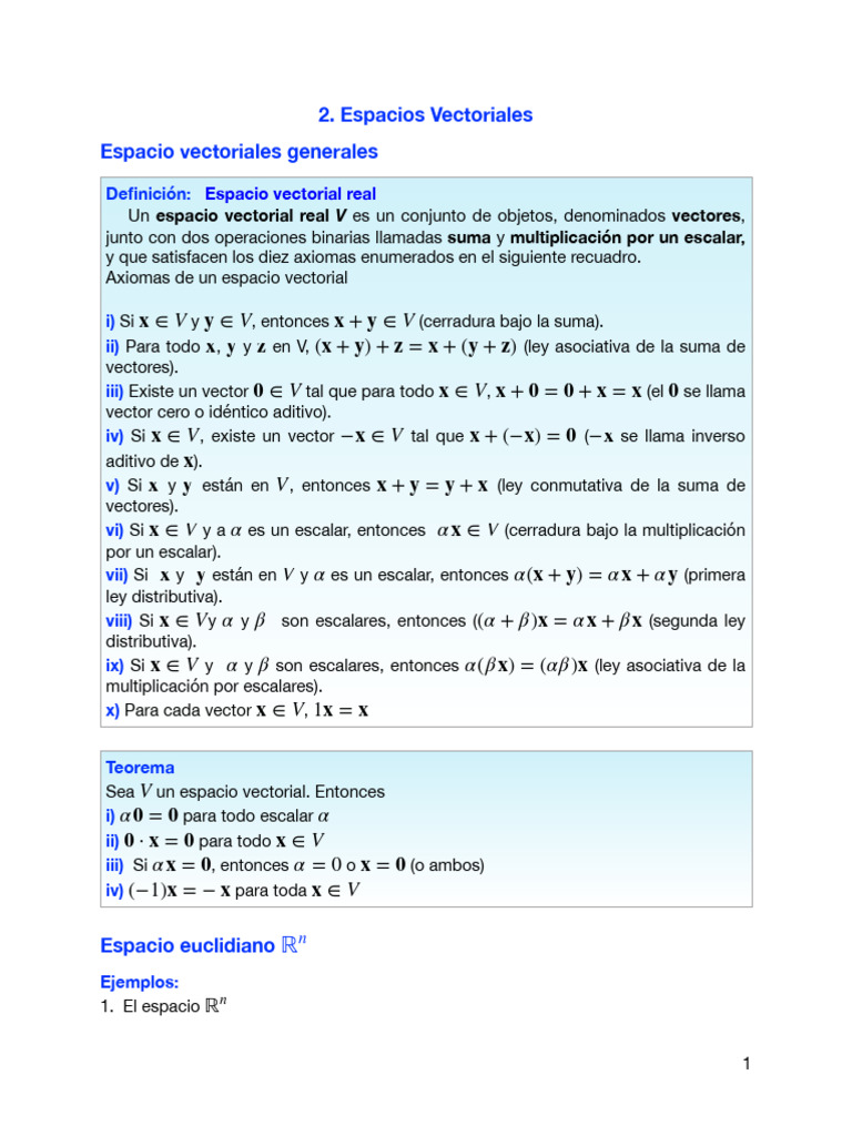 Apuntes Espacios Vectoriales | PDF | Espacio vectorial | Base (álgebra ...
