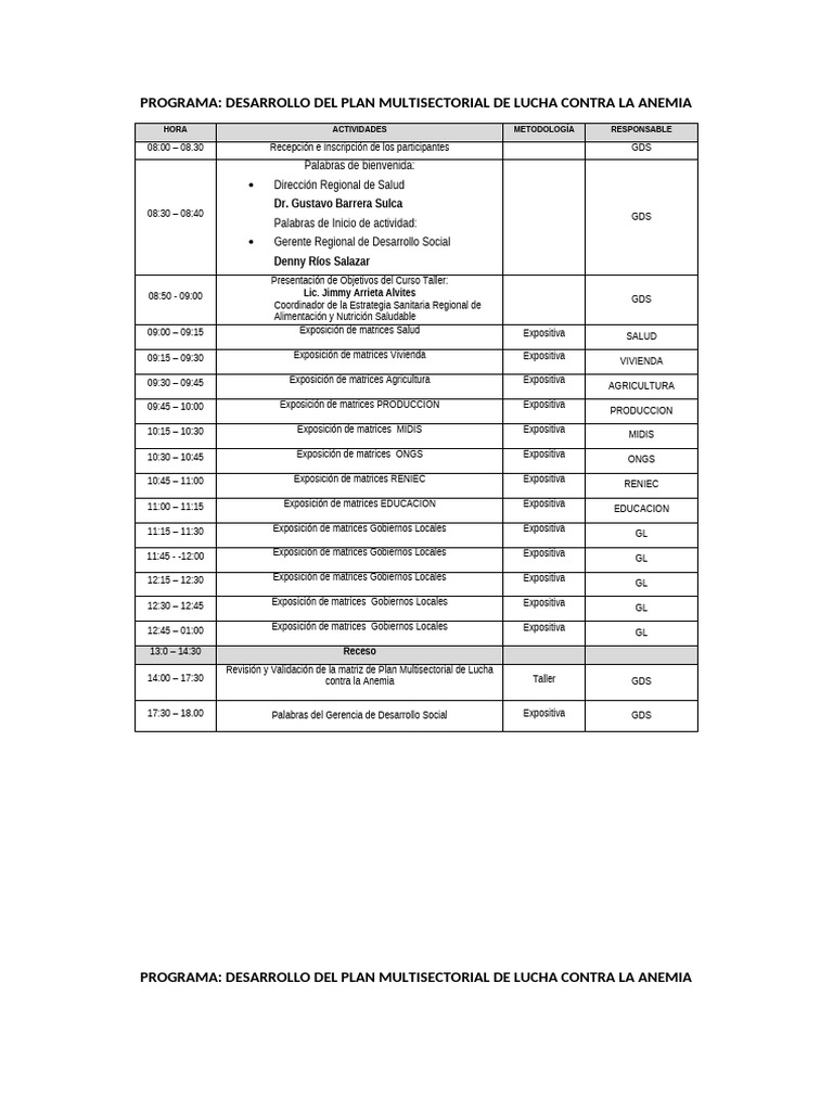 Programa para el desarrollo del Plan Multisectorial de lucha contra la ...
