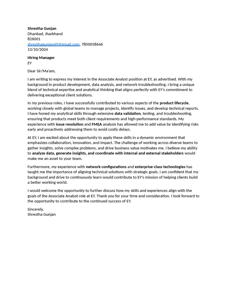 Shrestha Gunjan EY Cover Letter | PDF