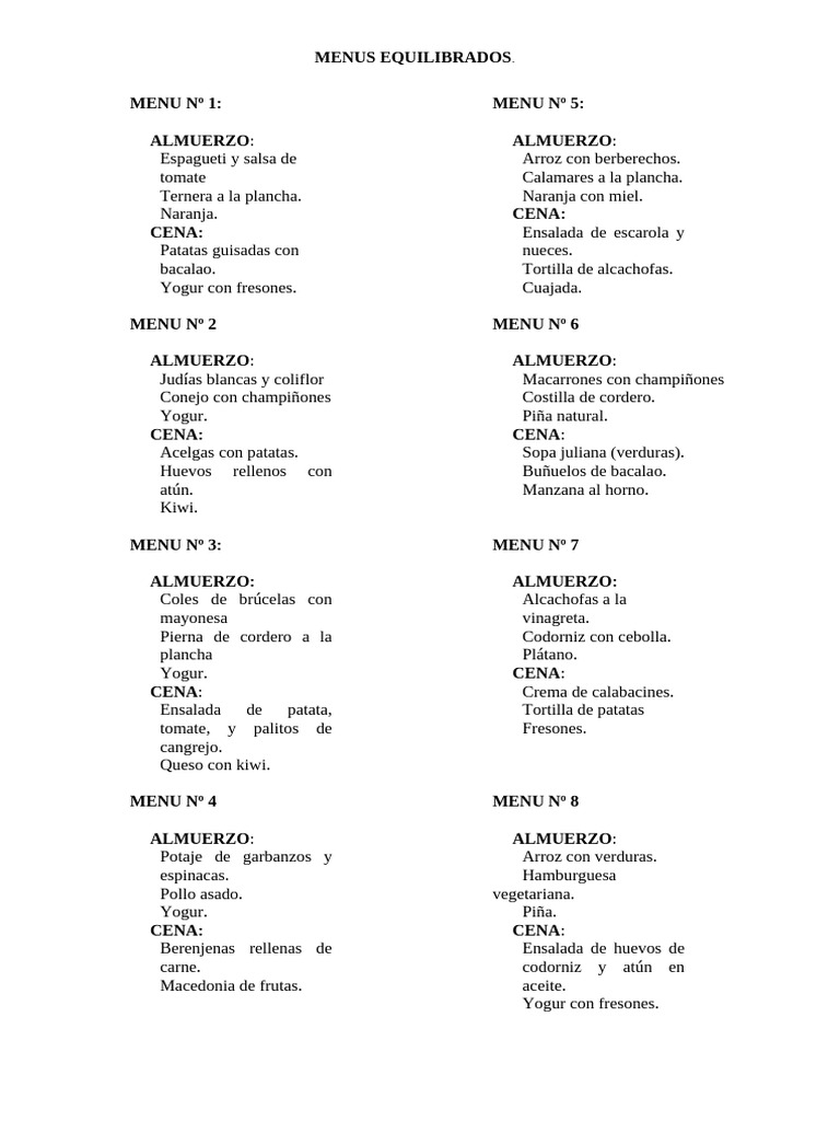 Menus Equilibrados | PDF | ensalada | Alimentos