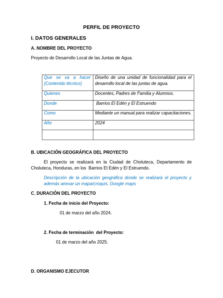 1.- Perfil de Proyecto | PDF | Presupuesto | Enseñando