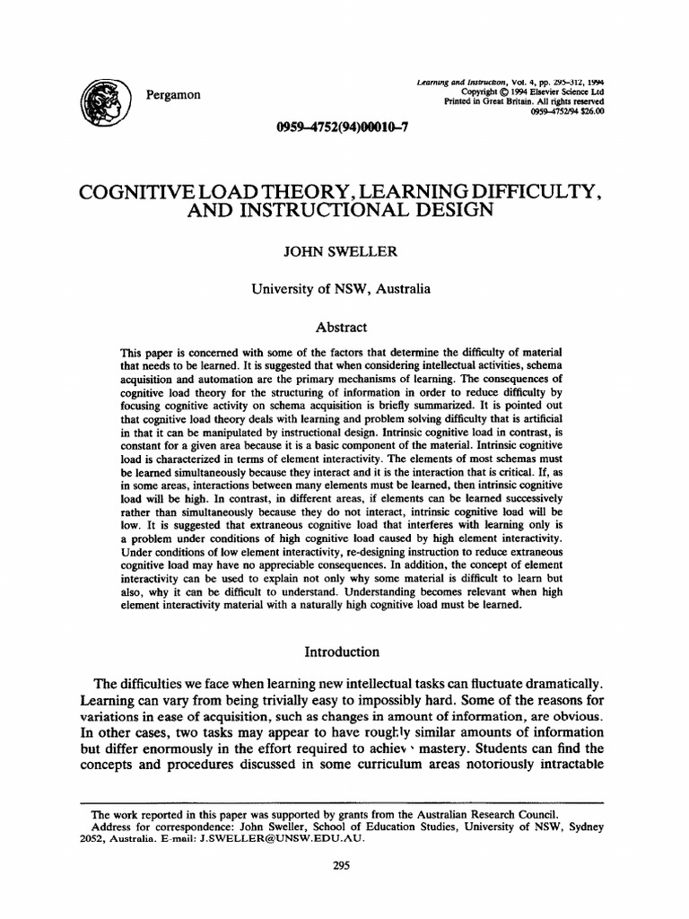 Cognitive Load Theory Learning Difficult | PDF | Cognition | Memory