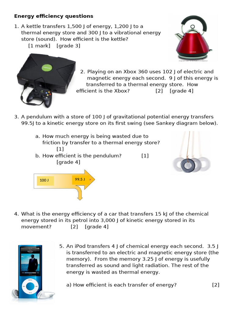 Energy Efficiency Example Questions (Grades 1 6) | PDF | Potential ...