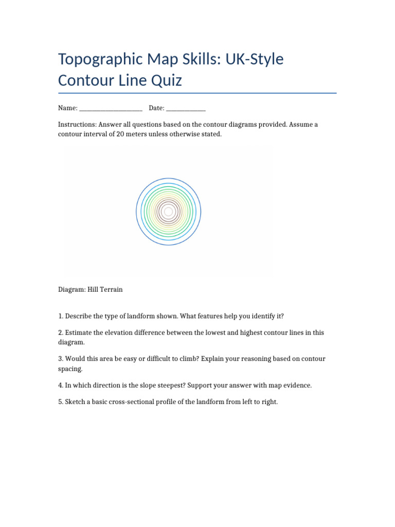 UK Style Contour Map Quiz 30 Questions | PDF