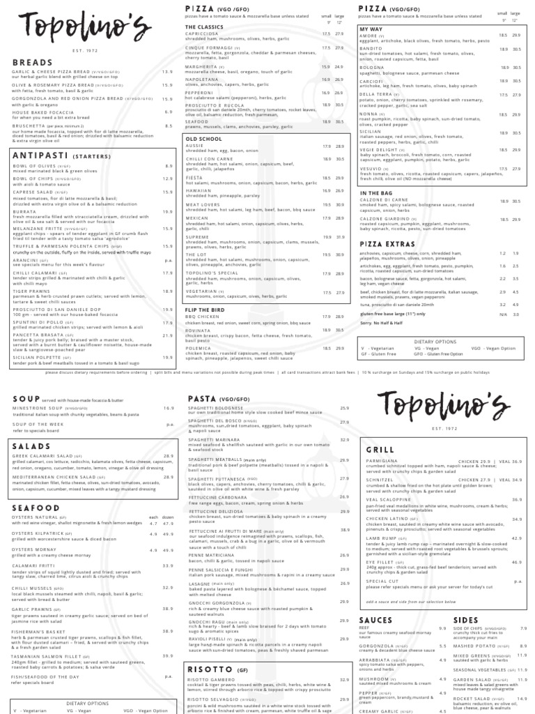 Topolinos Food Menu 20240524 | PDF | Pizza | Sauce