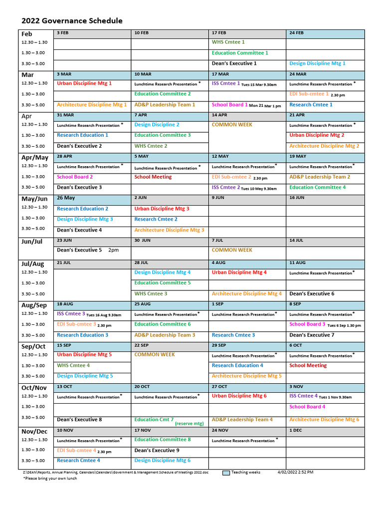 Governance Meetings Schedule 2022[20] | PDF | Lunch
