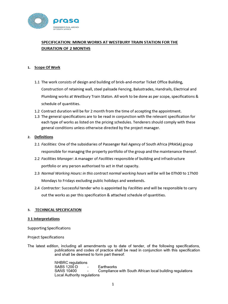 ANNEXURE A - Specification - For General Building Works at Westbury ...