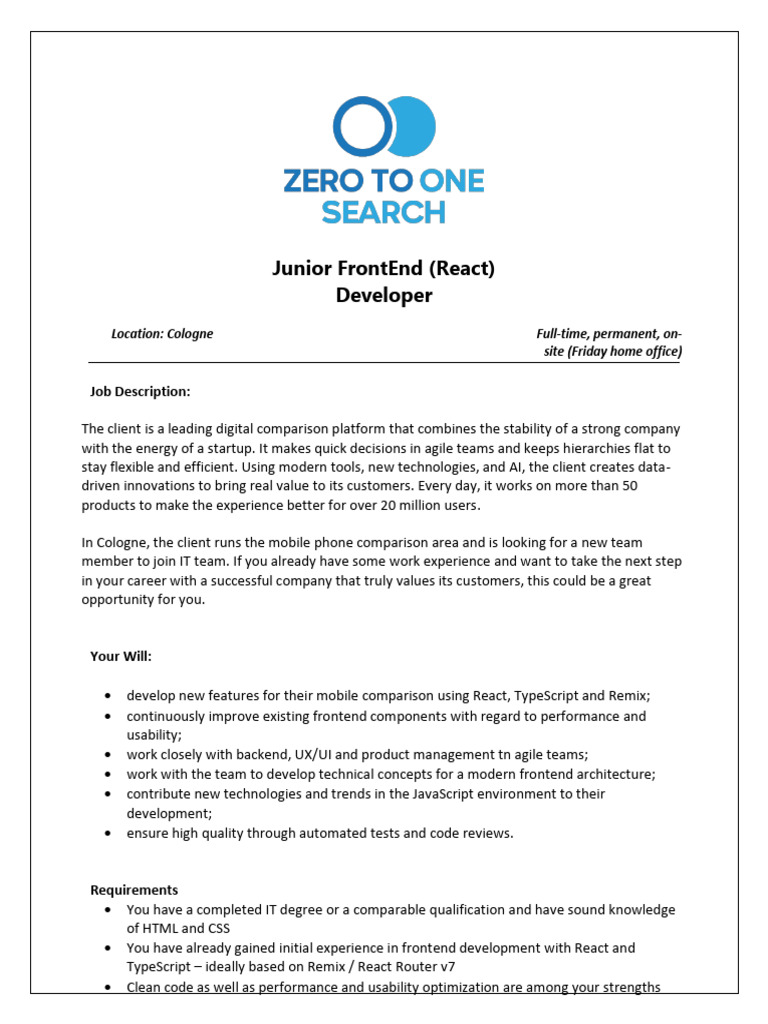 Junior FrontEnd (React) Developer - Cologne | PDF | Software ...