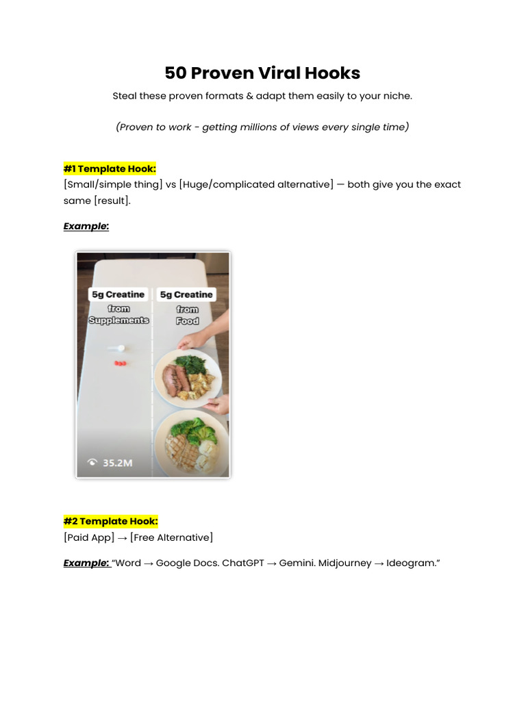 Top 50 Viral Hook Templates | PDF