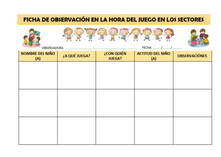 Ficha de Observación en La Hora Del Juego en Los Sectores | PDF