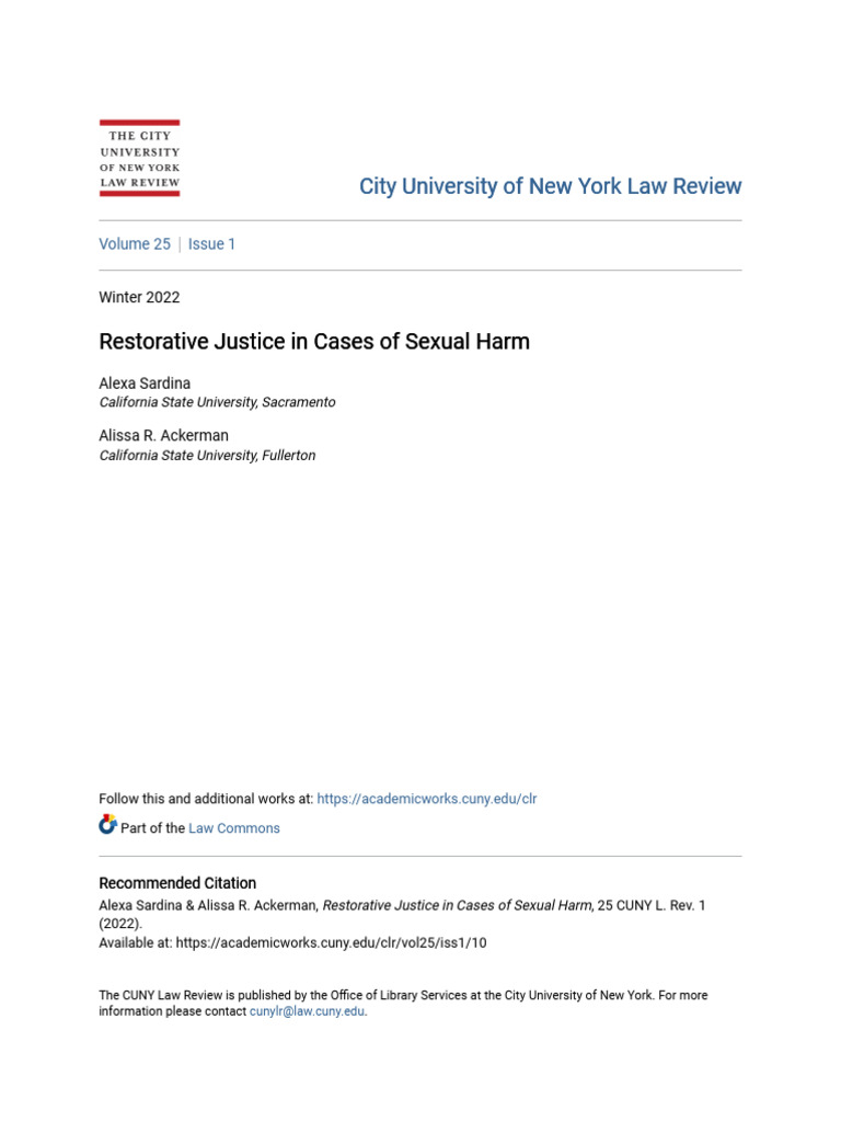 Sardina & Ackerman - Restorative Justice in Cases of Sexual Harm | PDF ...