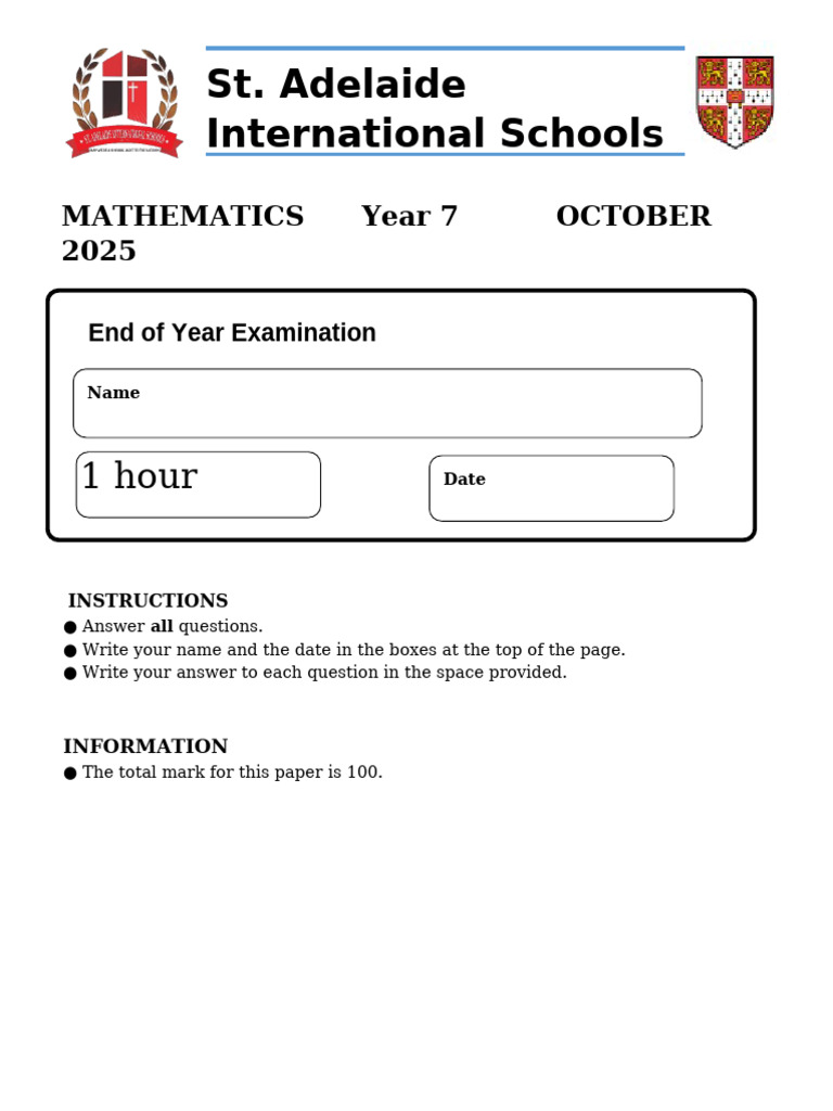 Year 7 Mathematics Mid Term Qstn-Dansoman | PDF