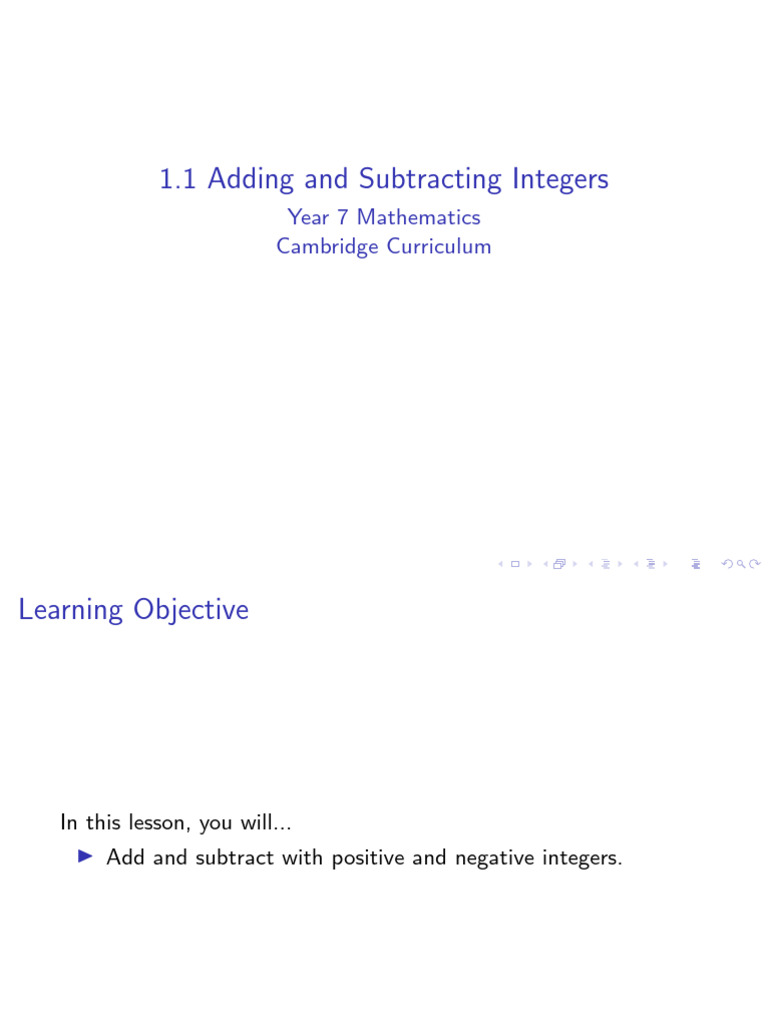 year7mathlesson1 | PDF | Subtraction | Numbers