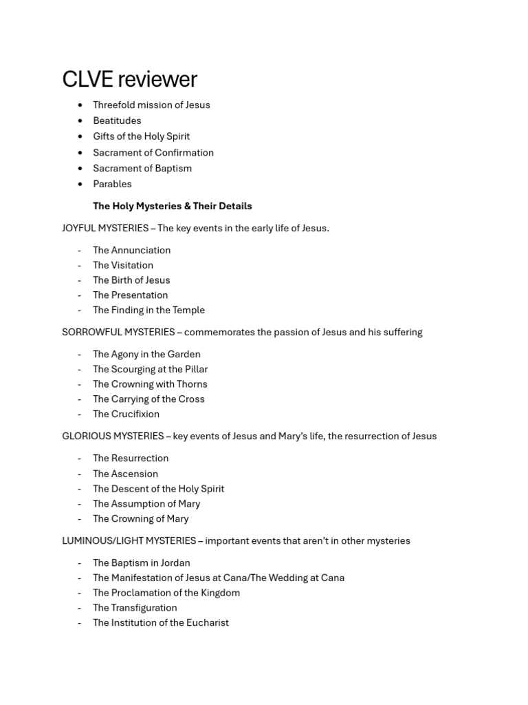 CLVE Reviewer | PDF | Jesus | Confirmation