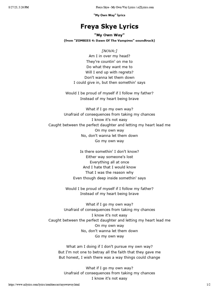 Freya Skye - My Own Way Lyrics _ AZLyrics.com | PDF