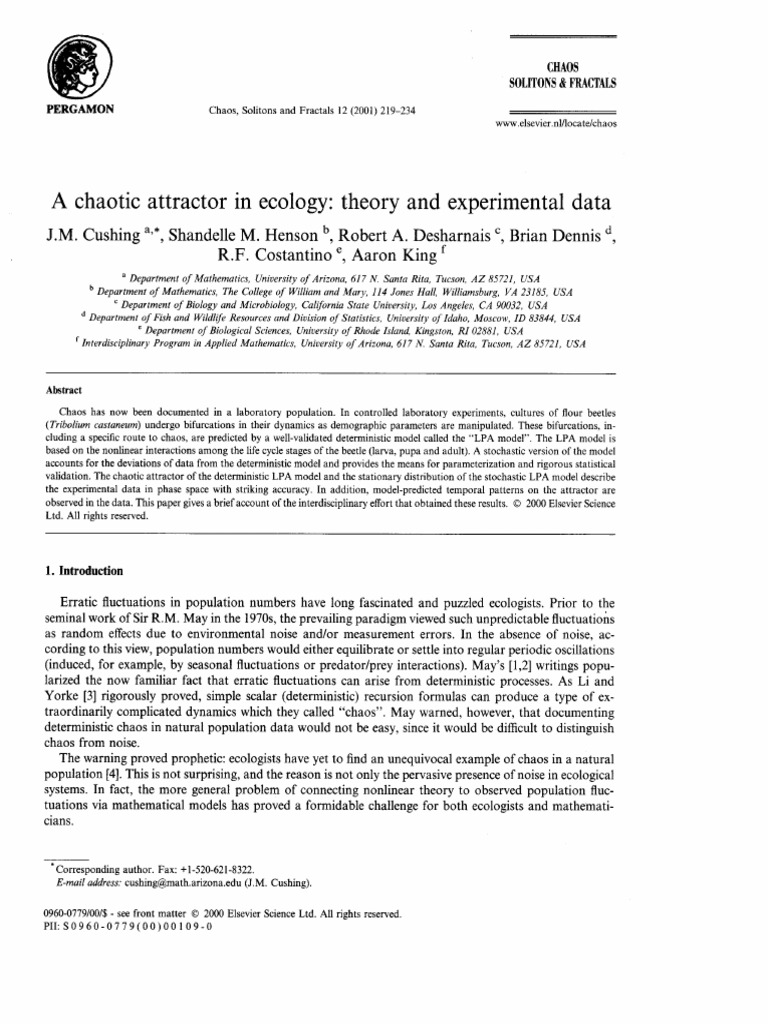 A Chaotic Attractor in Ecology - Theory and Experimental Data | PDF