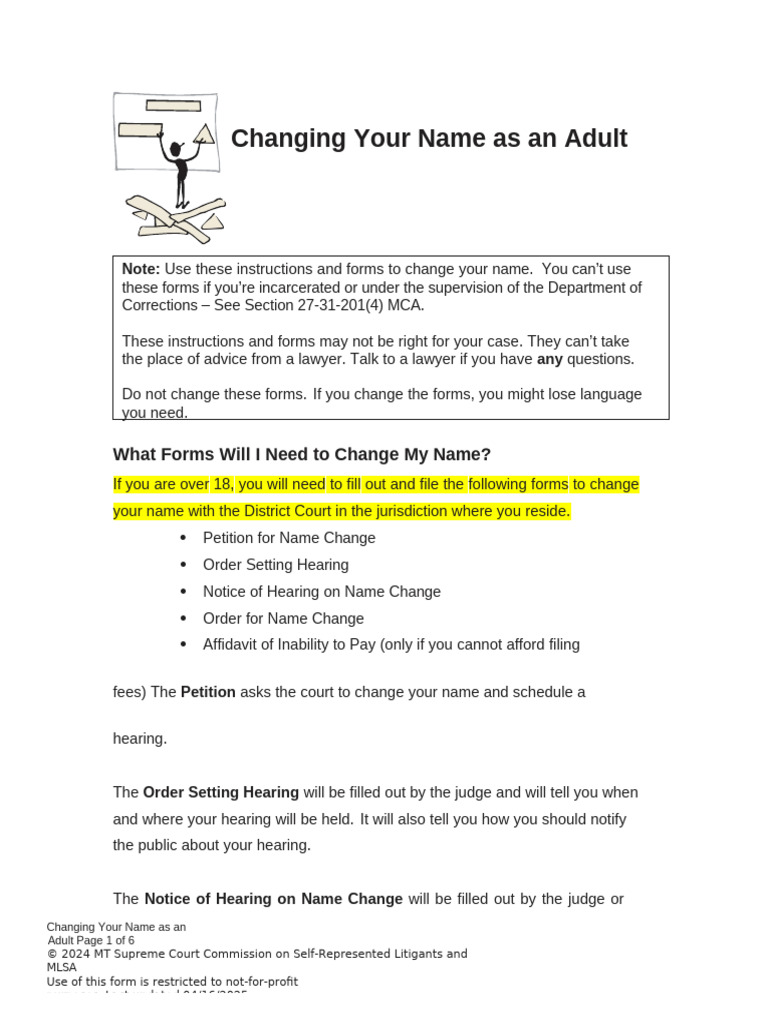 Adult Name Change Packet | PDF | Pro Se Legal Representation In The ...
