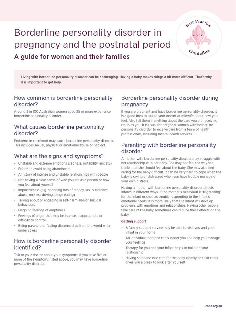 BPD in Perinatal Period Consumer Fact Sheet 1 | PDF | Borderline ...