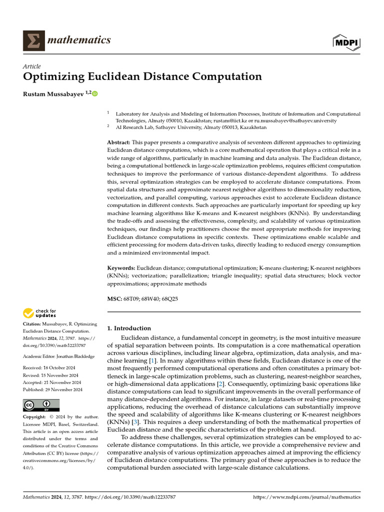 Mussabayev, R. (2024). Optimizing Euclidean Distance Computation ...