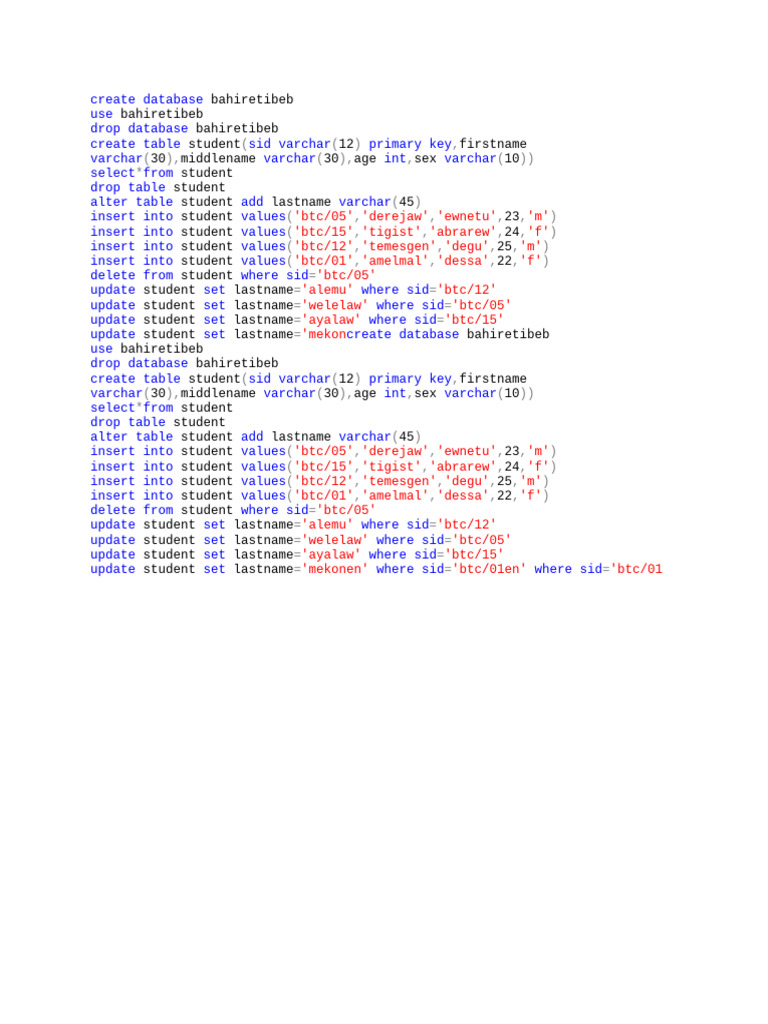 Create Database Bahiretibeb | PDF