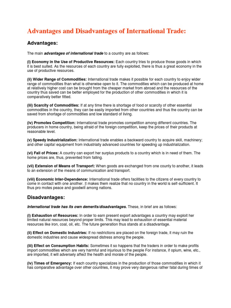Advantages And Disadvantages Of International Trade Pdf International Business Tariff