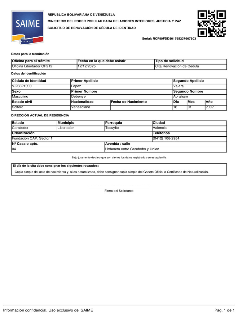 Reno Vaci Once Dula Venezolano | PDF | Documento de identidad | Gobierno