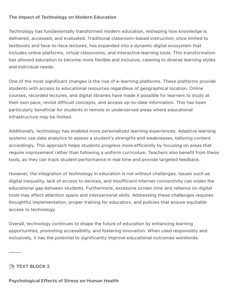 The Impact of Technology On Modern Education | PDF | Stress (Biology ...