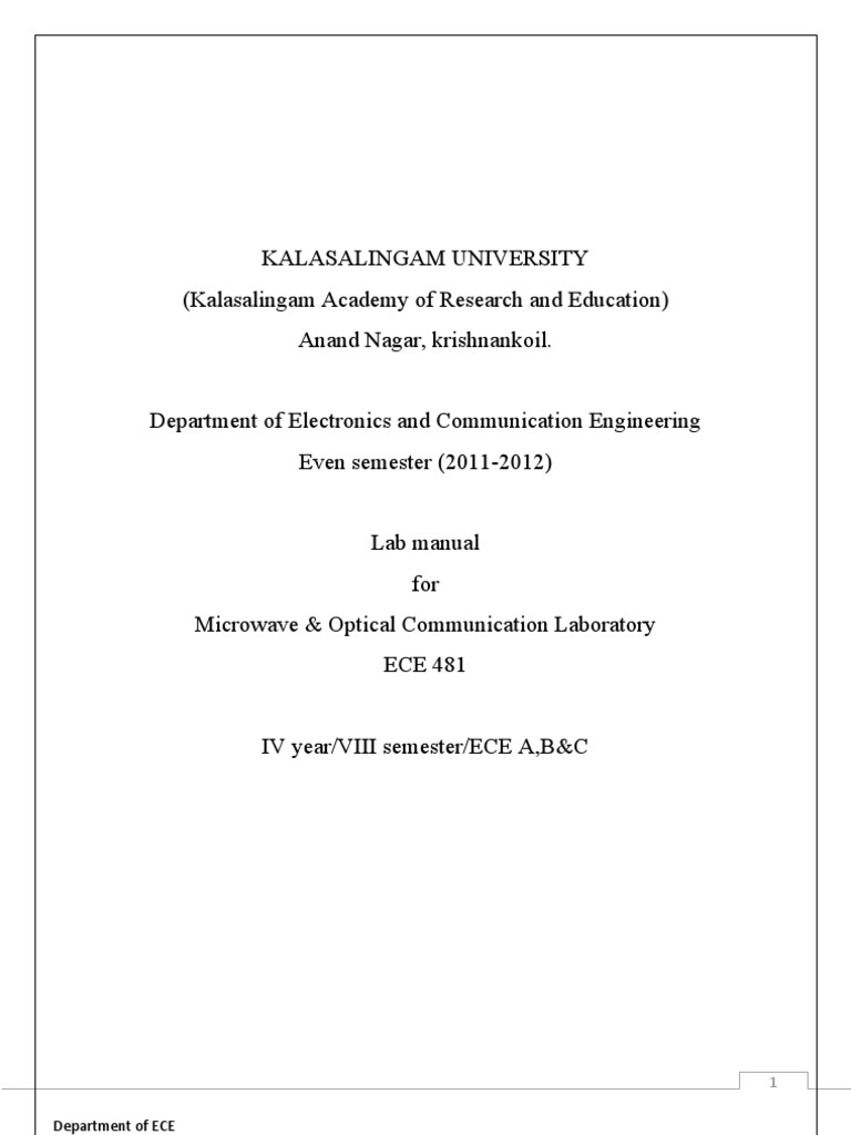 ECE481-MICROWAVE AND OPTICAL COMMUNICATION LABORATORY MANUAL | Diode |  Optical Fiber