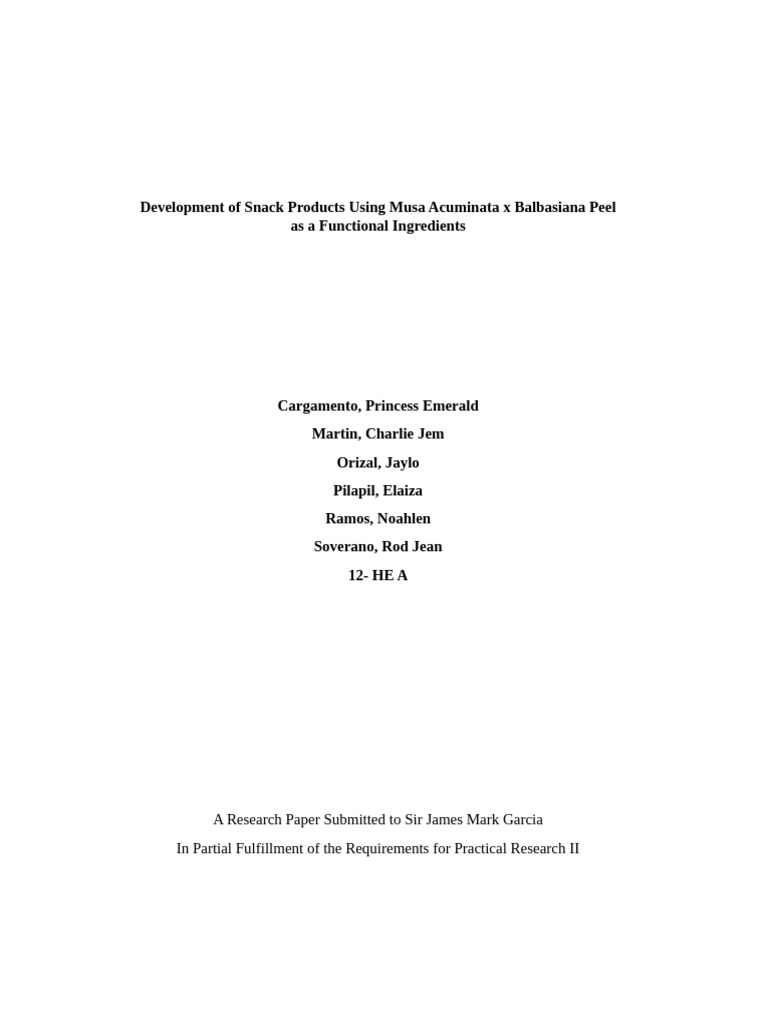 Development of Snack Products Using Musa Acuminata X Balbasiana Peel As ...