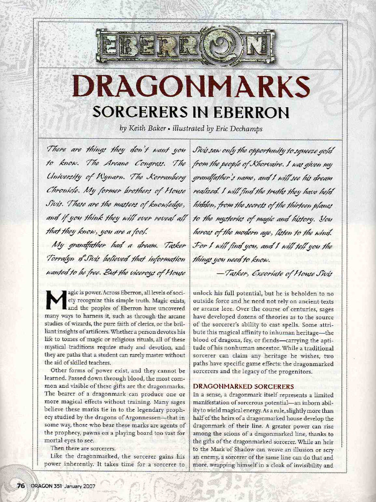Dragon 351 (Game Mechanics) Dragonmarks Sorcerers in Eberron | PDF