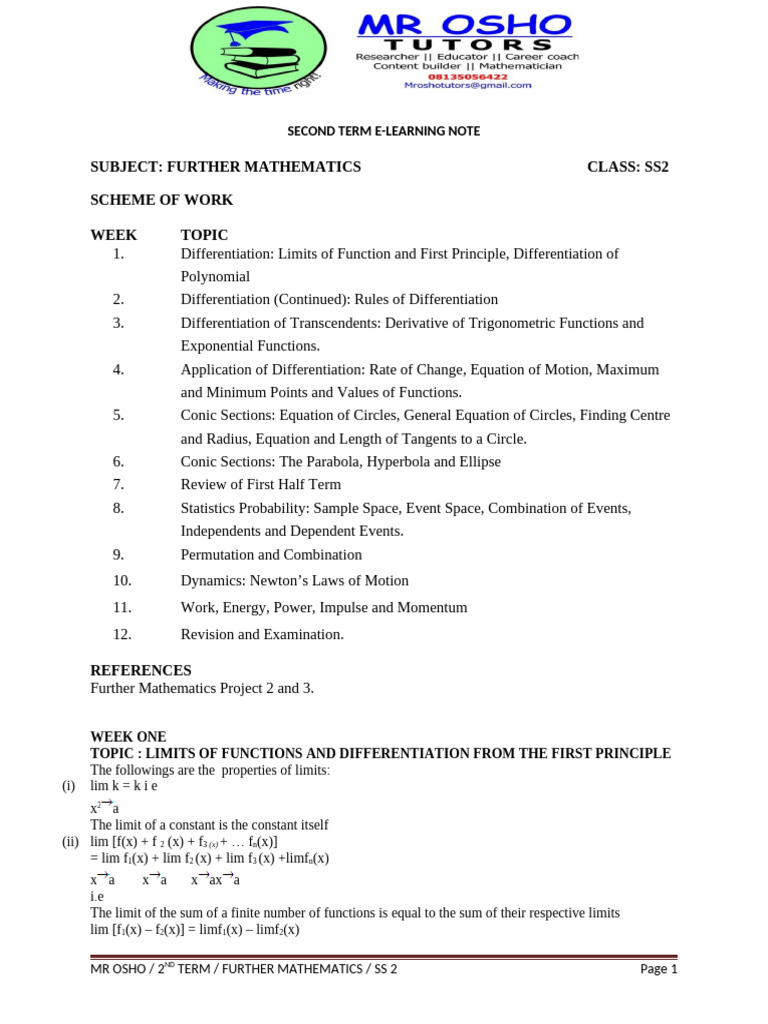 2nd Term s2 Further Mathematics | PDF | Circle | Mathematics