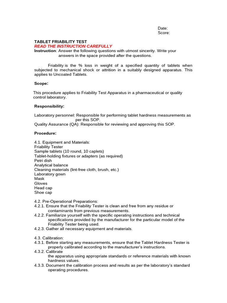 Activity 4 Tablet Friability Test | PDF | Calibration | Tablet (Pharmacy)
