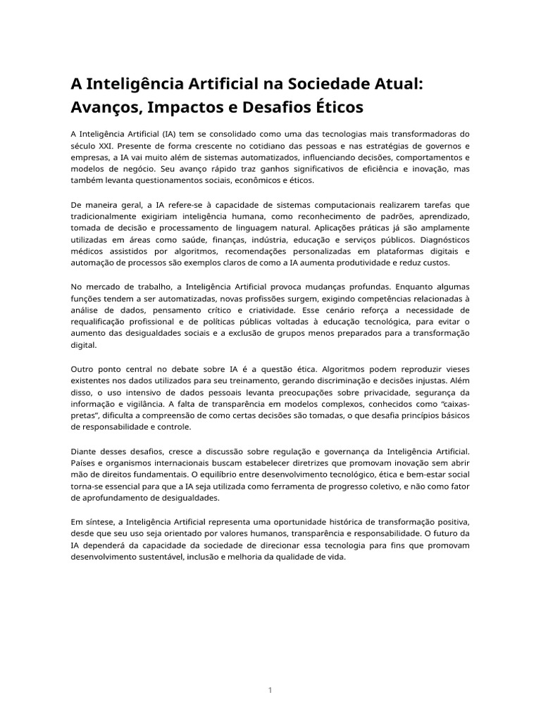 A Inteligência Artificial Na Sociedade Atual | PDF | Inteligência ...