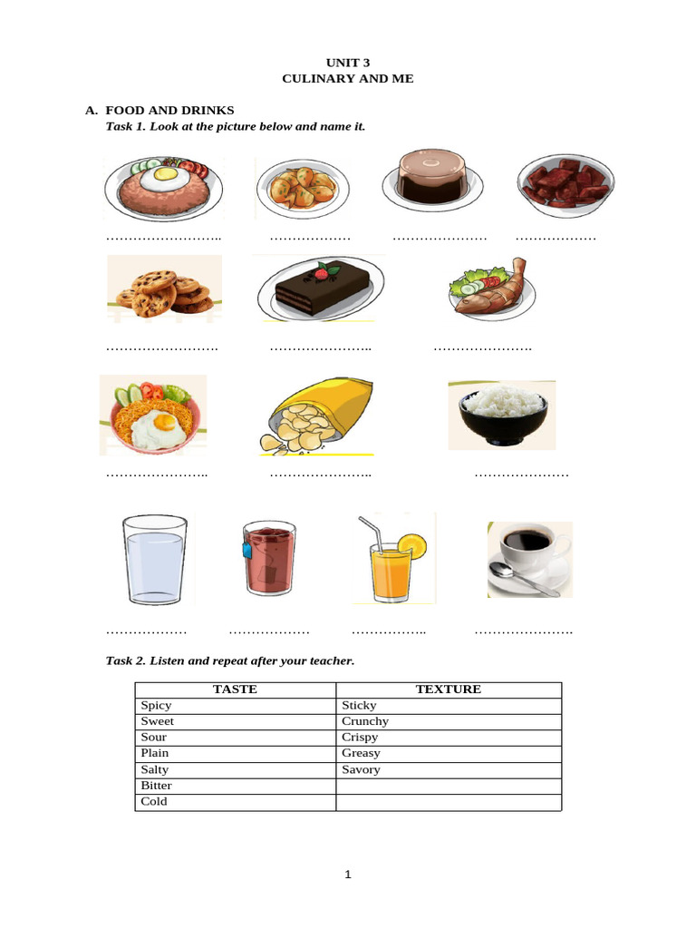Unit 3 Culinary and Me | PDF | Taste | Food And Drink