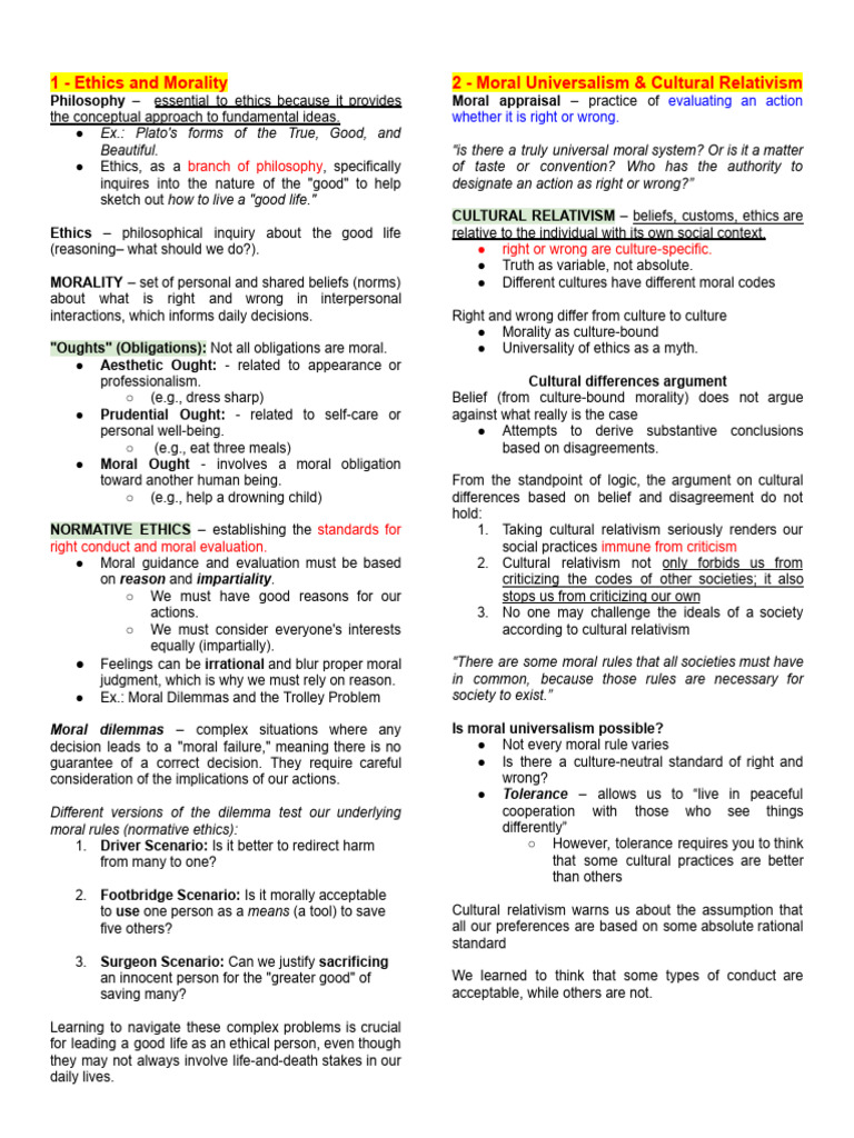 Lecture Notes - Ethics | PDF | Utilitarianism | Virtue