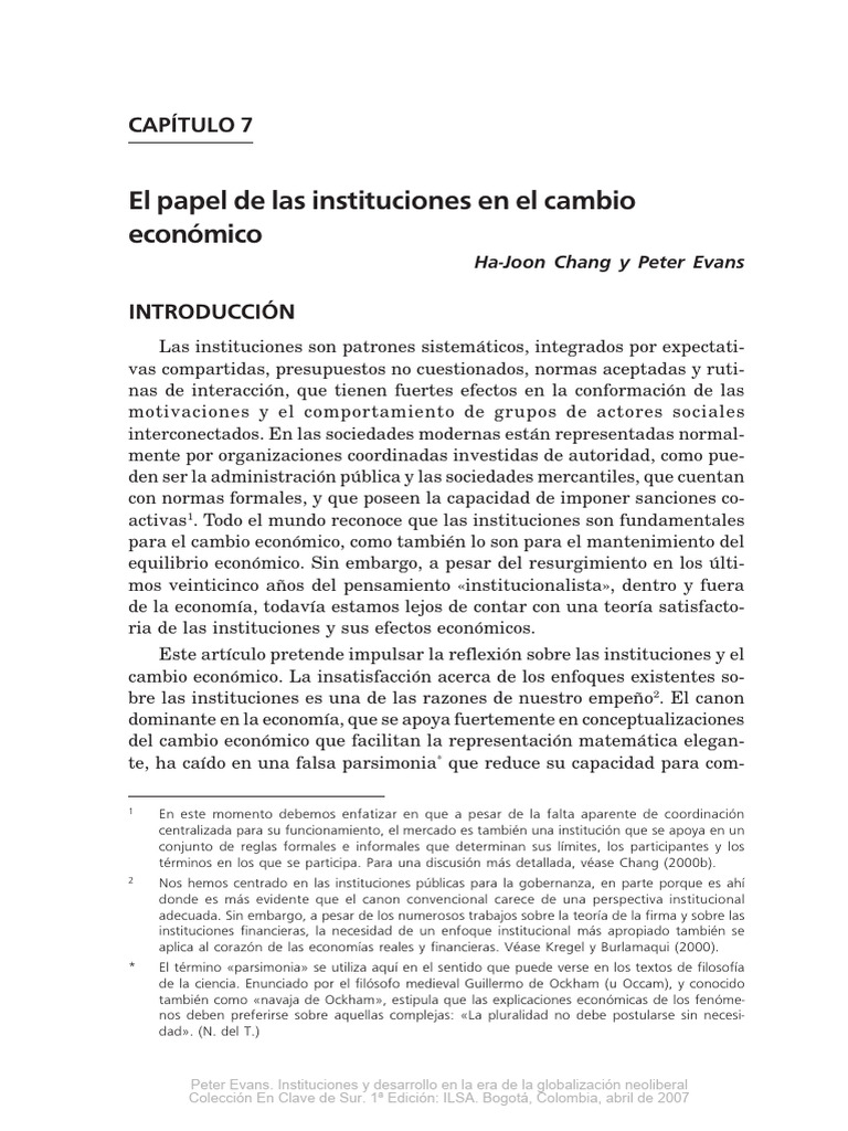 el papel de las instituciones en el cambio económico | PDF ...