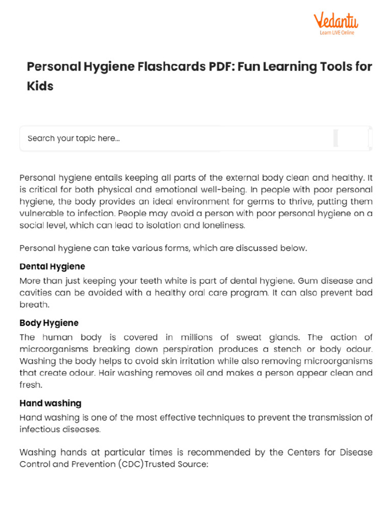 Personal Hygiene Flashcards PDF_ Fun Learning Tools for Kids | PDF