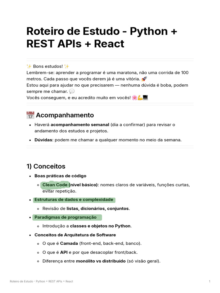 Roteiro Estudo Python REST APIs React 251005 154102 | PDF | No SQL ...
