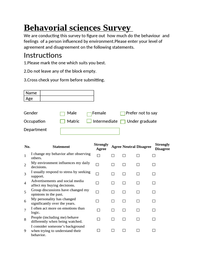 Behavorial Sciences Survey Assignment (1) . | PDF