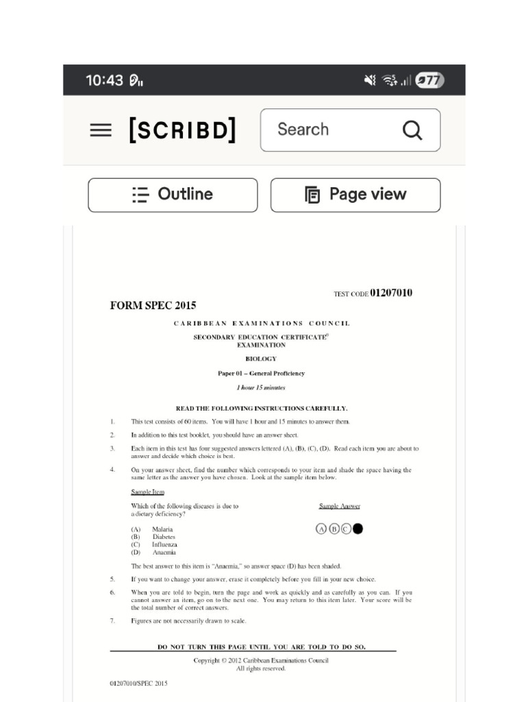 2018 Csec Biology Multiple Choice Questions | PDF