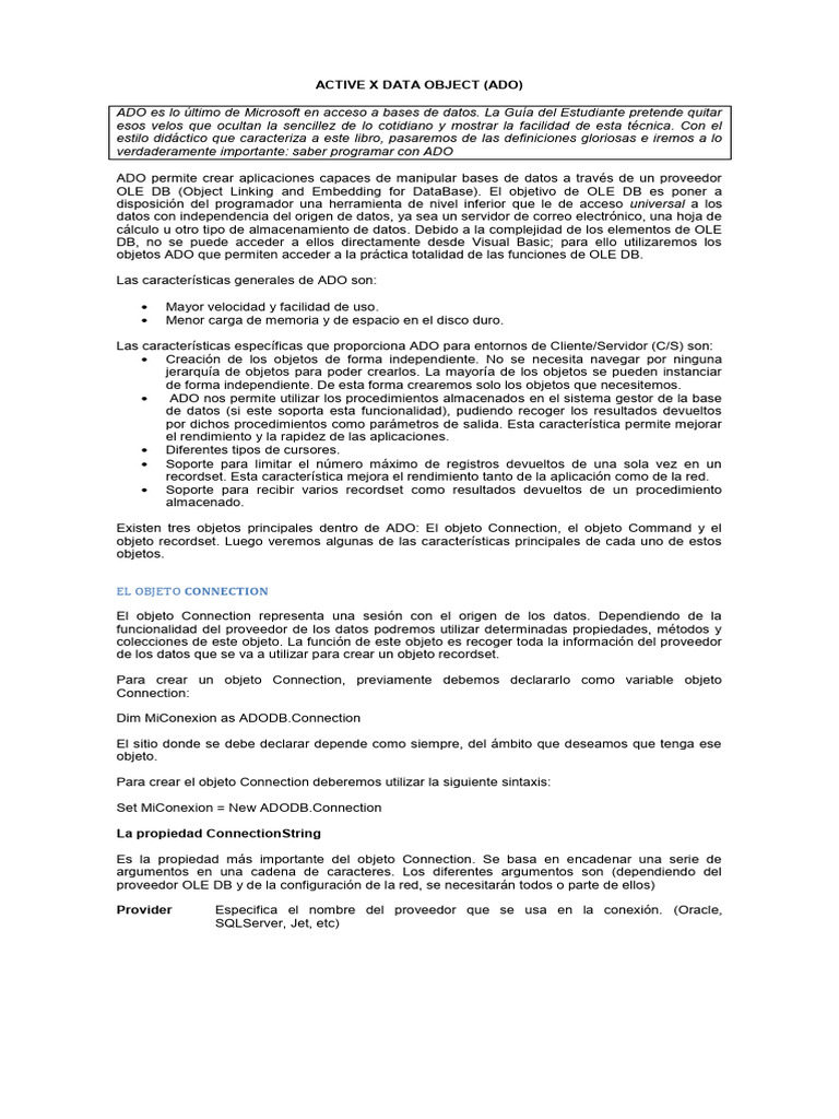 INFORMACION SOBRE ADO 2da Etapa | PDF | Active X Data Objects | Software