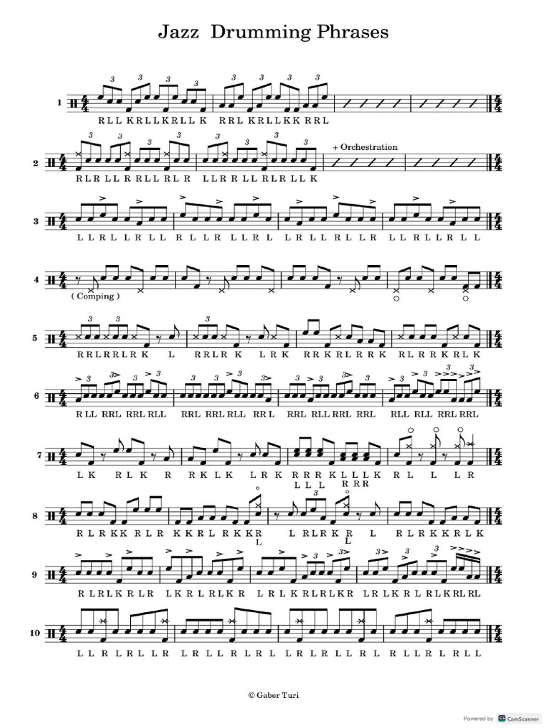 Jazz Drumming Phrases 1 to 20 | PDF