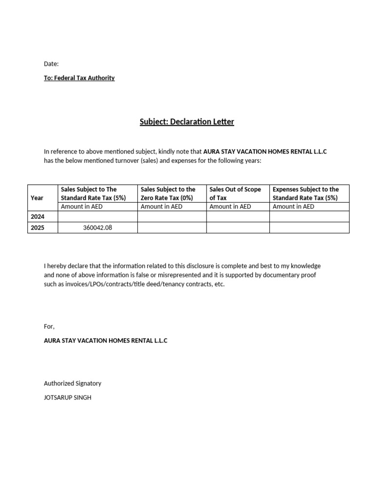 Turnover Declaration | PDF